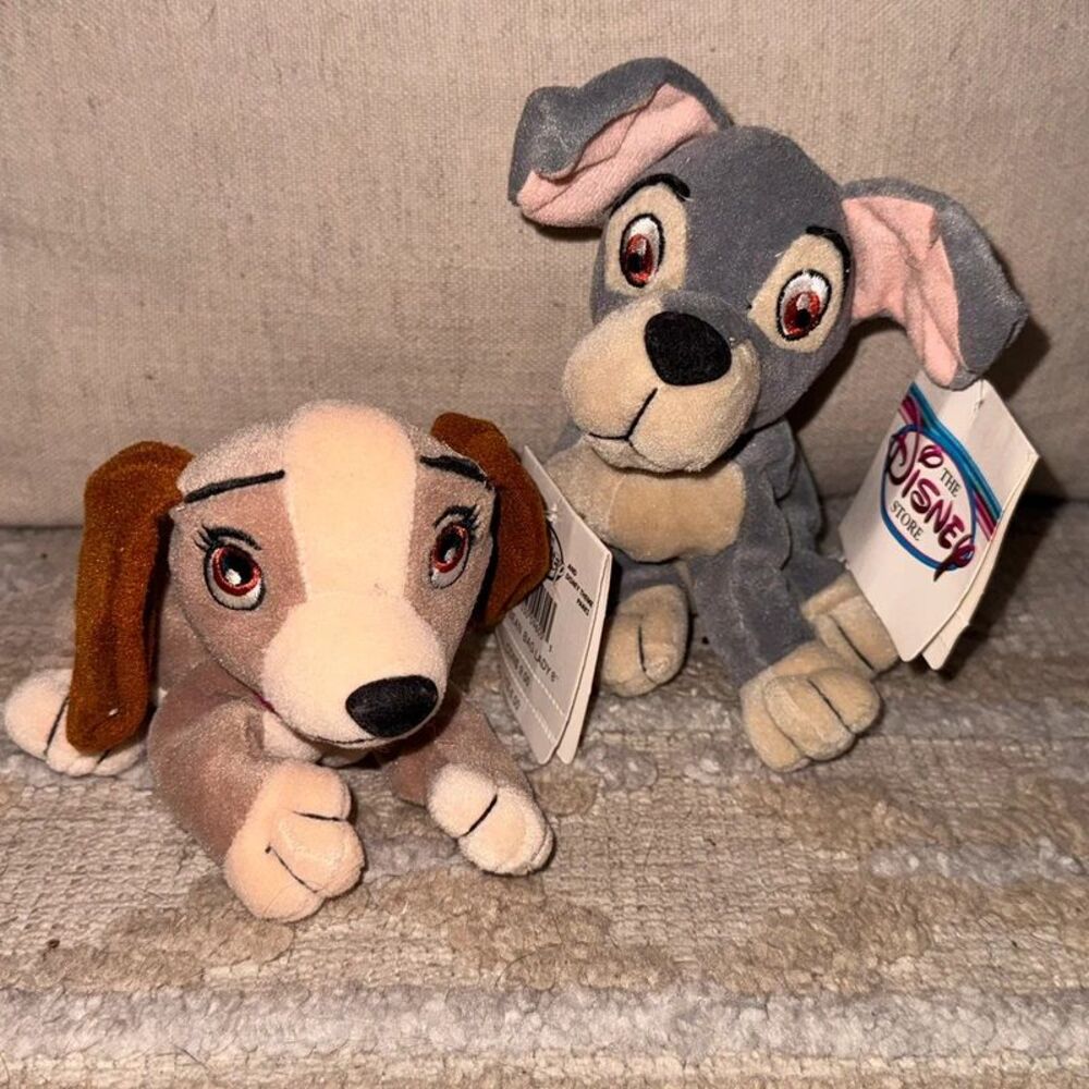 Vintage Disney Store Lady and the Tramp Mini Bean Bag Plush Pair NWT